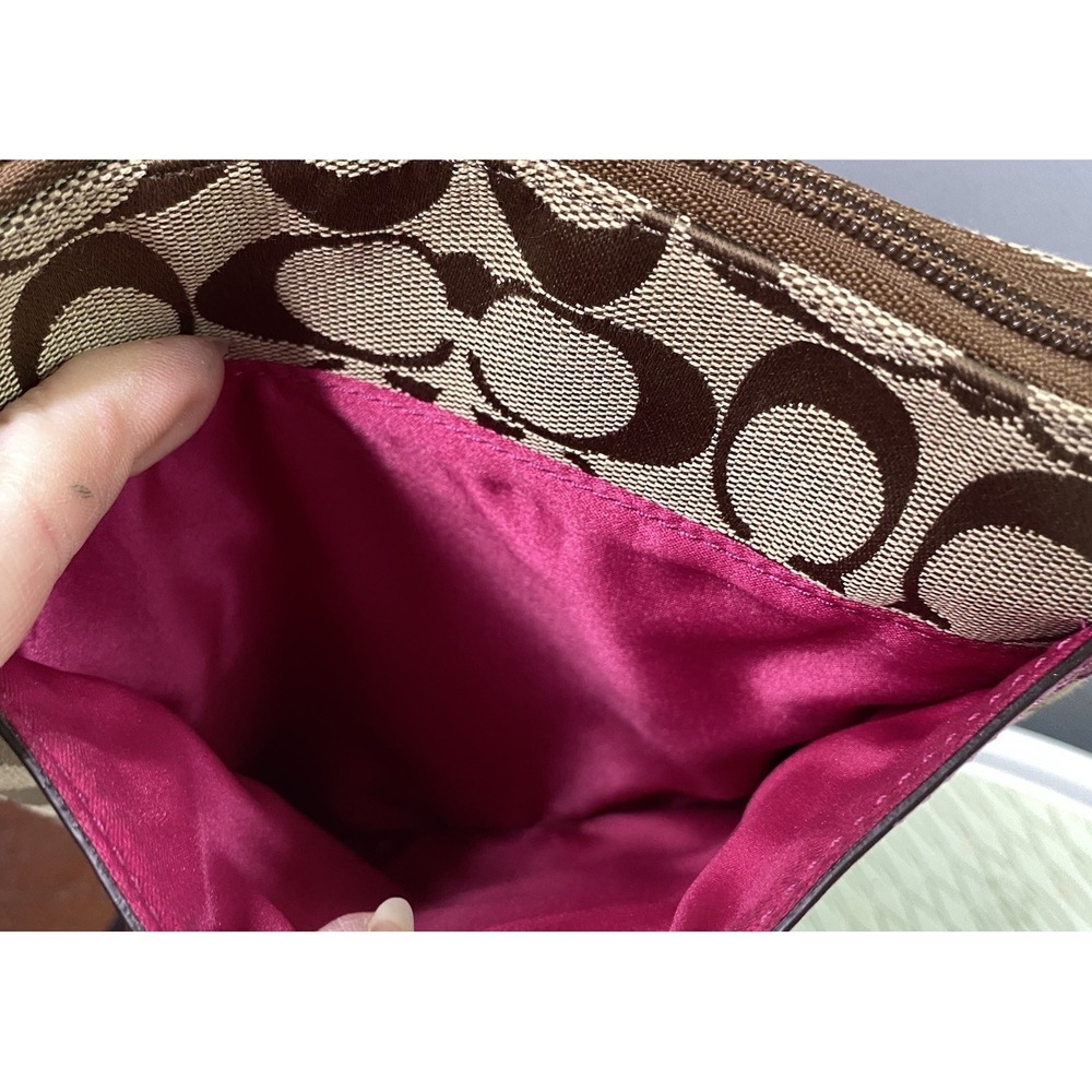 Coach Signature Women's Stripe Shoulder Bag Crossbody Brown&Hot Pink 8.5x7.5" - Picture 5 of 11